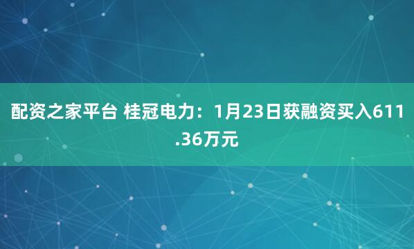 配资之家平台 桂冠电力：1月23日获融资买入611.36万元